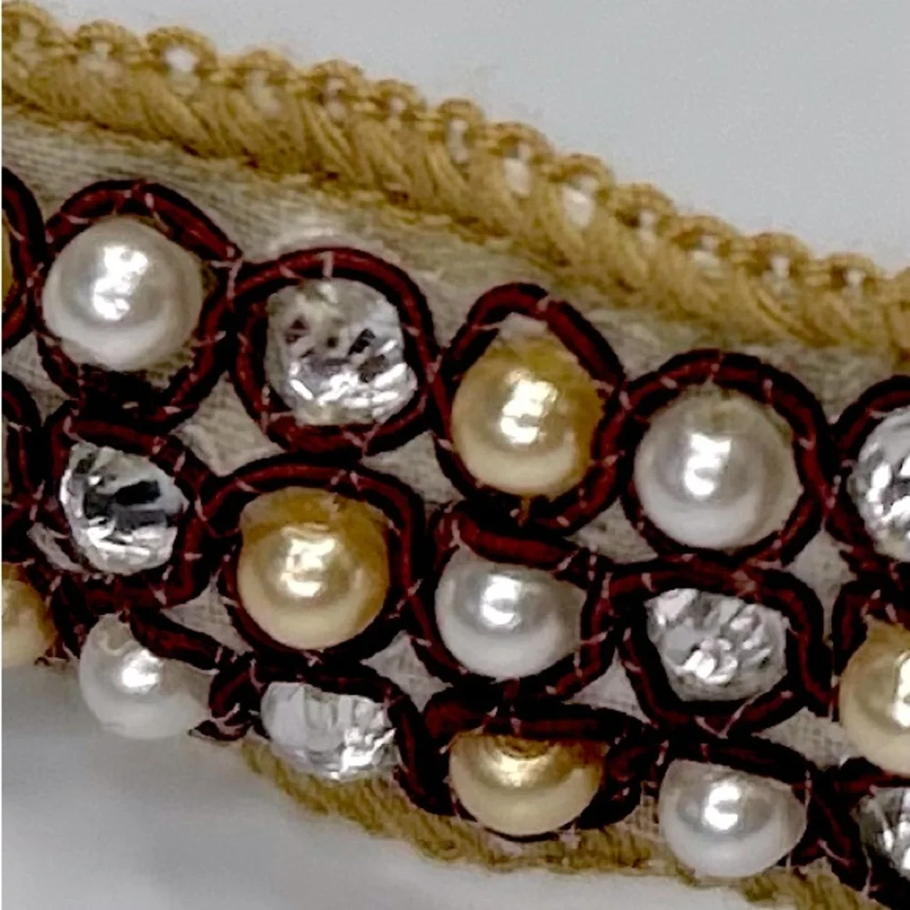 New in Package Headband Headpiece Pearl Gold Clear Jewel Stretchy Feminine